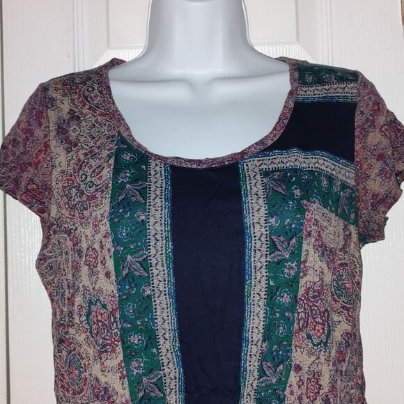 Lucky Brand multicolor short sleeve blouse top Sz M - Picture 3 of 5